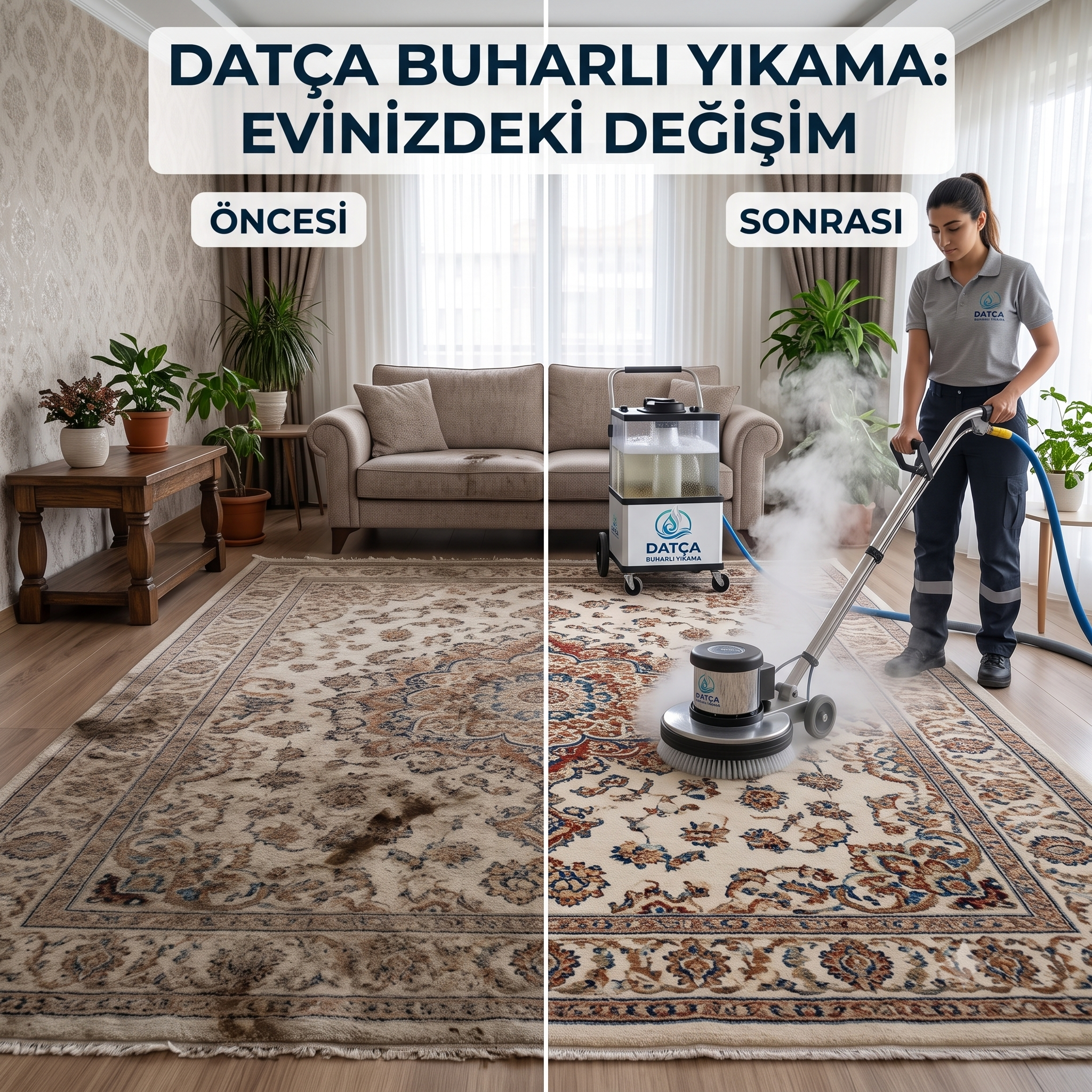 Halı yıkama öncesi sonrası