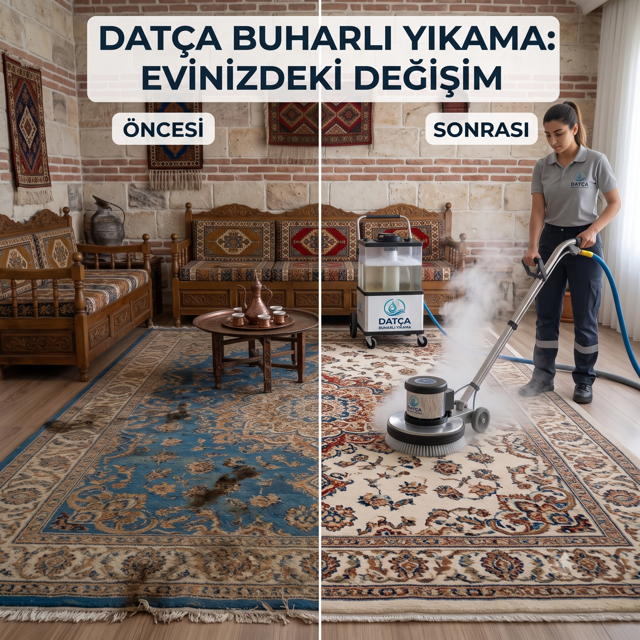 Halı yıkama öncesi sonrası